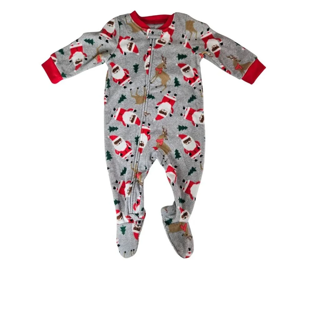 Carters Size 9 M Unisex Set of 2 Cozy Baby Pajamas Holiday Prints & Stripes Soft